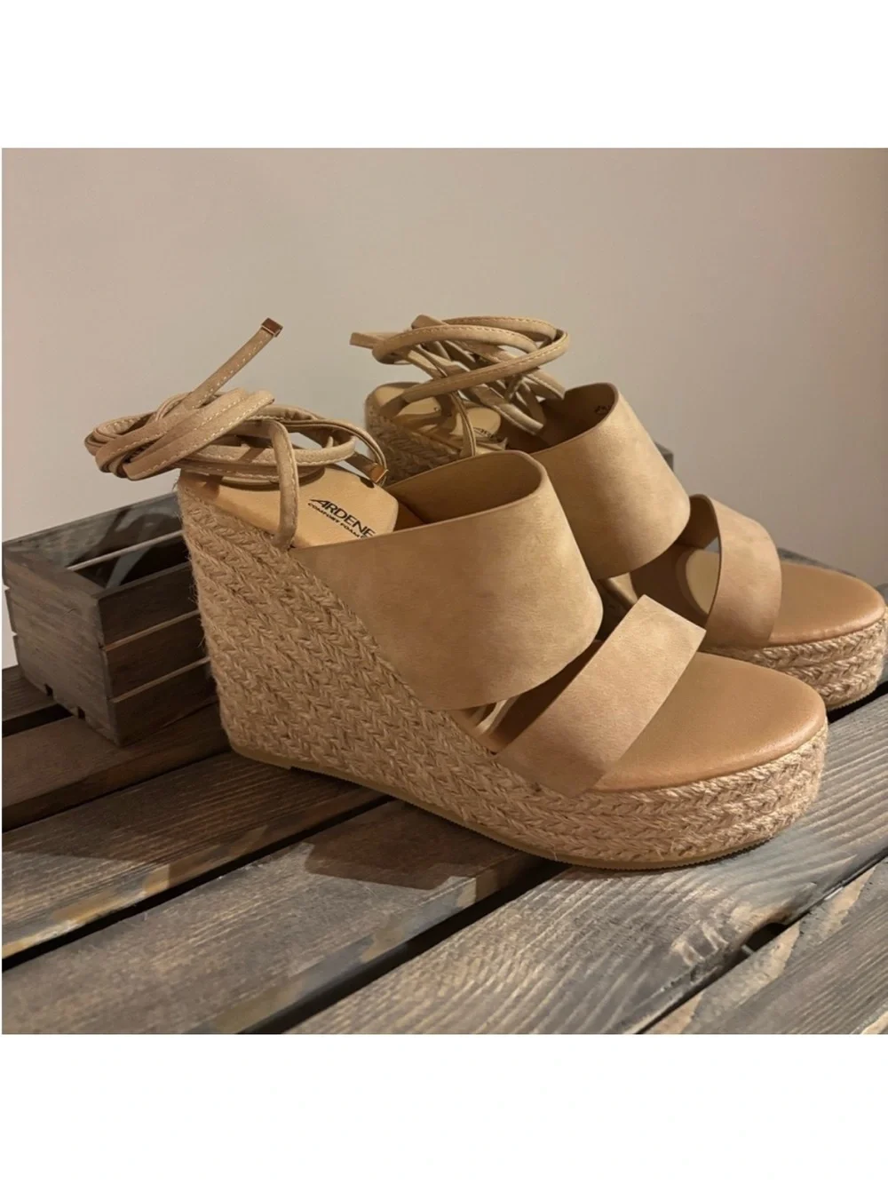 Women's Tan Espadrille Platform Sandals with Ankle Tie